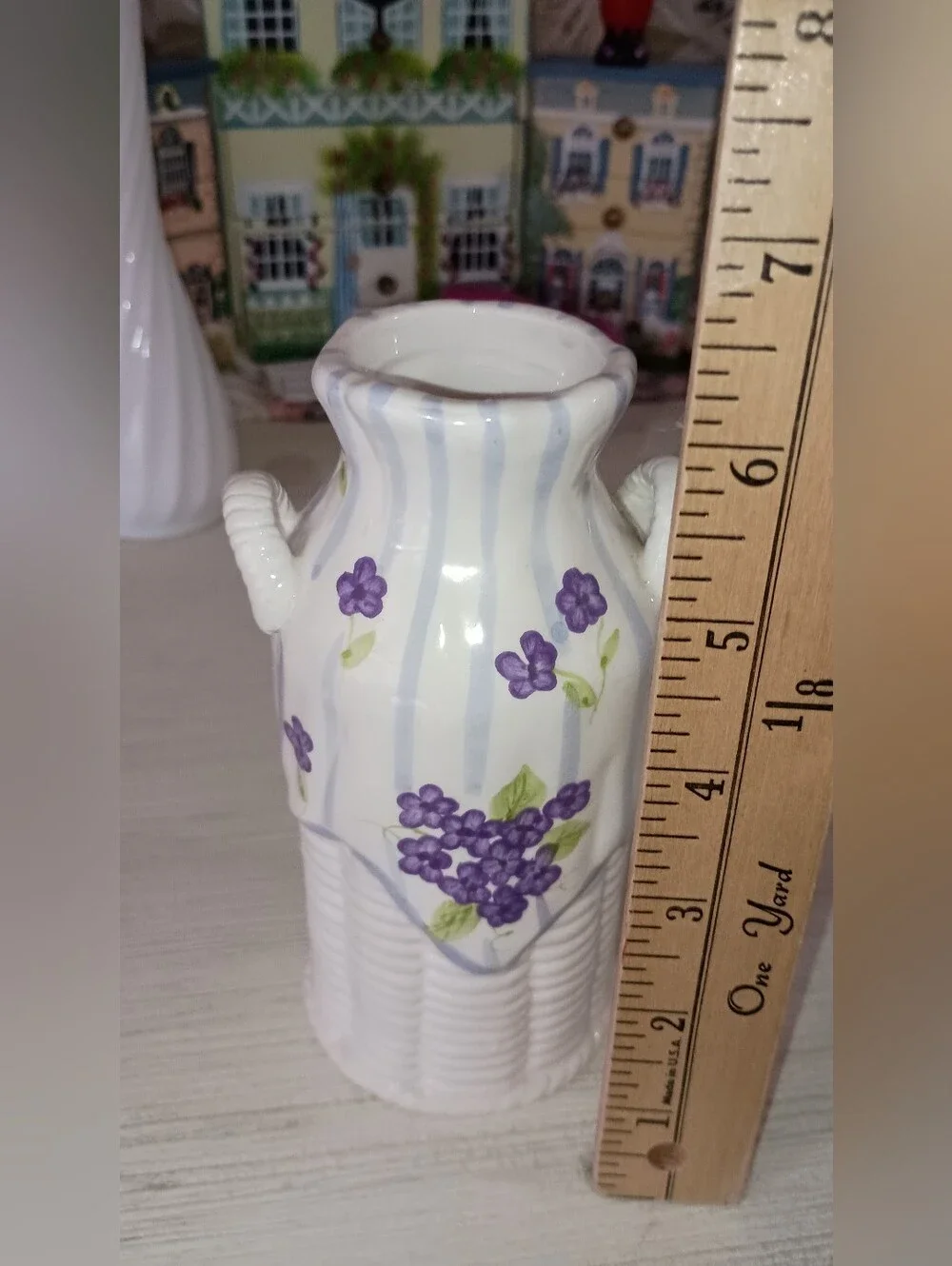 3/$15 Porcelain Ceramic Vase with Purple Floral Design